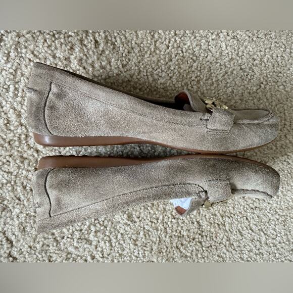 Kate Spade Carson Dark Beige/Gray Suede Loafers Gold Buckle Size 6 - Picture 9 of 14